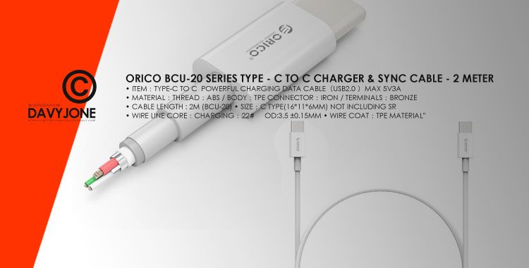 Orico BCU-20 Series Type - C To C Charger & Sync Cable - 2 Meter